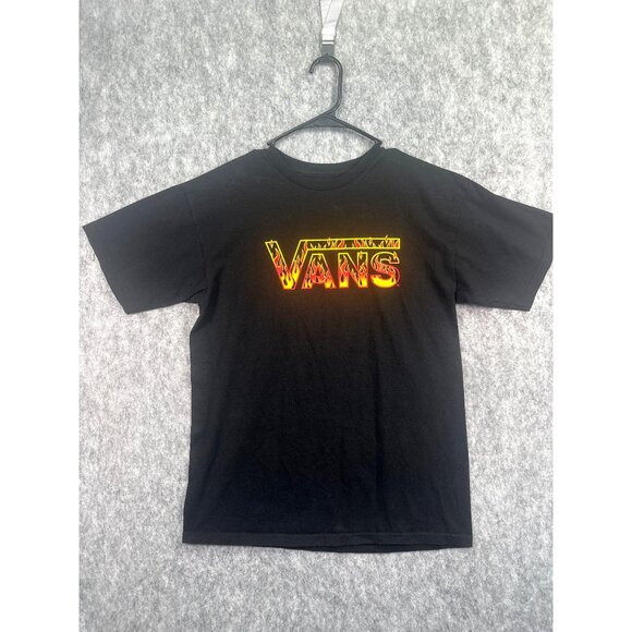 Vans Unisex Size M Black Flame Logo Graphic TShirt Relaxed Fit Short Sleeve NWOT - Picture 1 of 5